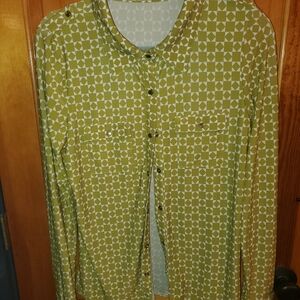 BCBGMaxAzria Olive Star Pattern Button Down Shirt